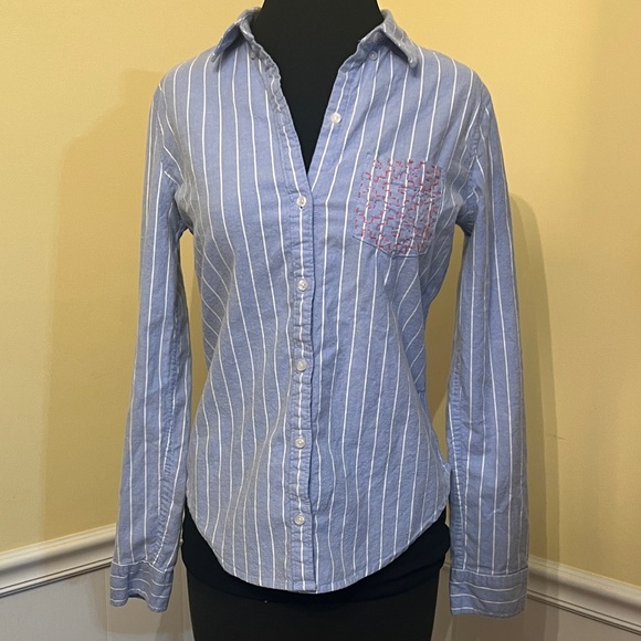 Abercrombie & Fitch Tops - Abercrombie & Fitch Blue Striped Shirt with pink Embroidery